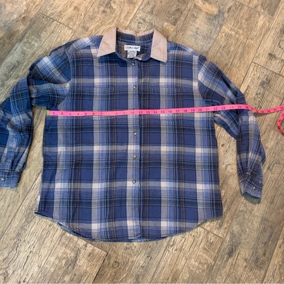 Women’s Cabin Creek blue plaid collared l/s button down flannel shirt size XL - Picture 4 of 5